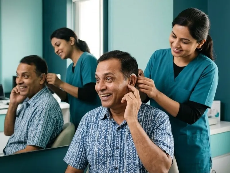 Patients trying hearing aids fitted by audiologists